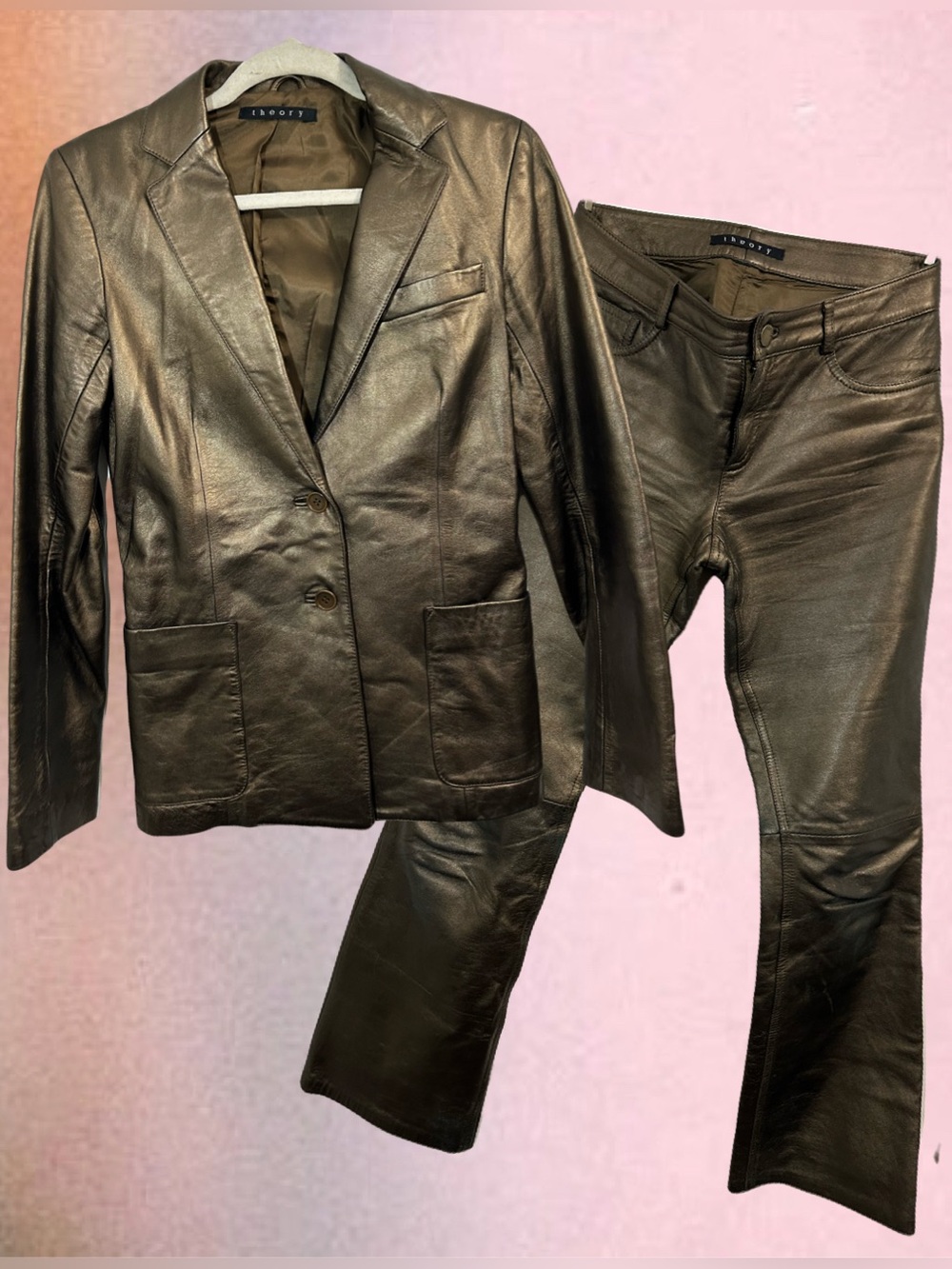Theory Metallic Bronze Sheepskin Pantsuit (Jacket + Pants) Glam Rock Tailoring